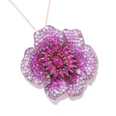 EFFY 14K ROSE GOLD DIAMOND & PINK SAPPHIERS, TREATED RUBY PENDANT