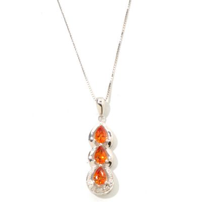 SS ORANGE SAPPHIRE & DIAMOND PENDANT w/CHAIN