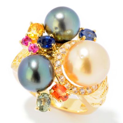 SS/YP GOLDEN SOUTH SEA, TAHITIAN & MULTI-GEMSTONE RING