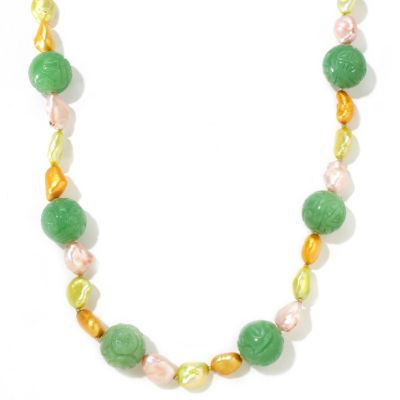 121-635 - Sterling Silver 28" 7-8mm Keishi Freshwater Cultured Pearl & Jade Necklace