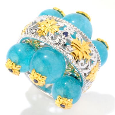 121-669 - Gems en Vogue II Aquamarine Bead & Sapphire Ring