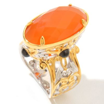 121-672 - Gems en Vogue II 20 x 10mm Checkerboard Cut Oval Carnelian & Black Spinel Ring