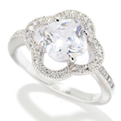 BLTA SS/PLAT CUSHION CUT CLOVER HALO RING