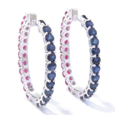 121-689 - NYC II 6.11ctw Blue Sapphire & Ruby Reversible Hoop Earrings 