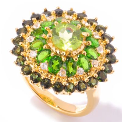SS/18KV RING PERIDOT, CHROME DIOP & GREEN TOURMALINE