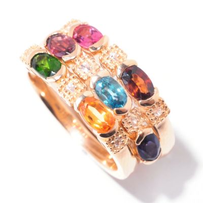SS/18KV RING SET OF 3 EXOTIC GEM & WHT ZIRCON