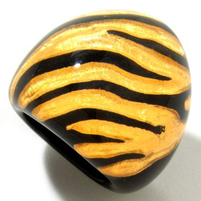 ORO PURO GOLD FOIL AND BLACK ENAMEL ANIMAL PRINT RING
