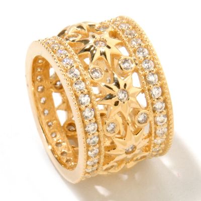 SB SS/GOLD ROUND CUT STARBURST AND BEZEL SET OPEN GALLERY ETERNITY BAND