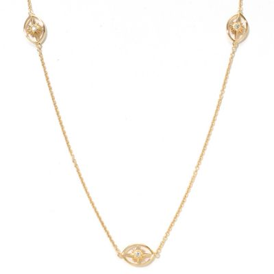 SB SS/18KGP 24" ROUND CUT OVAL STARBURST STATION NECKLACE