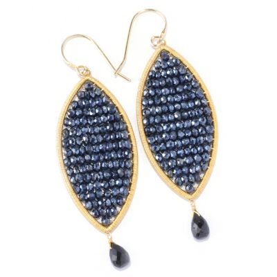 KA - SS/18KGP EAR BLK SPINEL BEAD DROP "LINLEY"