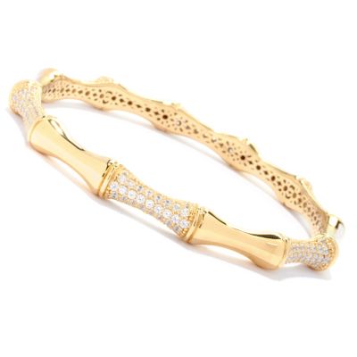121-818 - Sonia Bitton 3.48 DEW Pave Set Simulated Diamond Polished Bamboo Bangle Bracelet 