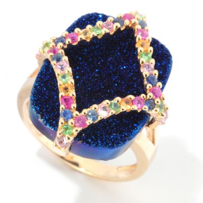 121-827 - Gem Insider 20 x 16mm Electric Blue Drusy & Multi Gem Ring