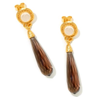 BRONZE/18KGP EAR GEMSTONE CAB W/ BRIOLETTE DROP