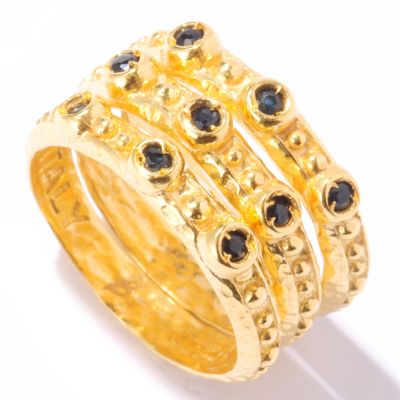 BRONZE/18KGP RING SET OF THREE PALLINATO MIDNIGHT SAPPHIRE STACK