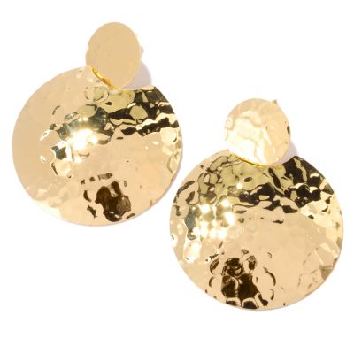 BRONZE/18KGP EAR HIGH POLISHED MARTELLATO ROUND MEDALLION