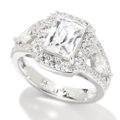 TYCOON SS/PLAT RECTANGULAR TYCOON CUT HALO RING W/ DIAMOND CUT SHANK