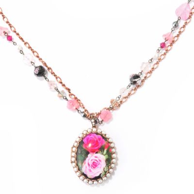 121-874 - Sweet Romance&trade; 33.5'' Crystal & Glass Painted Rose Locket Necklace w/ Extender 