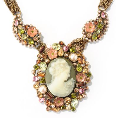 121-878 - Sweet Romance&trade; 18" Gold-tone Cameo Pendant & Paisley Station Necklace 