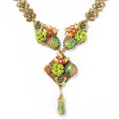 GOLDTONE SAGE AND KIWI NECKLACE
