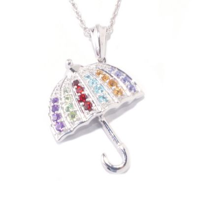 SS/P PEND MULTI-GEMSTONE UMBRELLA w/ 18" CHAIN