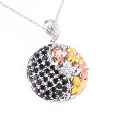 SS/P TRI-COLOR PEND GEMSTONE & FLOWER MEDALLION w/ 18" CHAIN