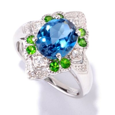 SS/P RING LONDON BLUE TOPAZ, CHROME DIOPSDE & WHITE ZIRCON ACCENTS