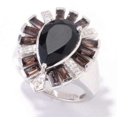 SS/P RING BLACK ONYX W/SMOKY QUARTZ ACCENTS