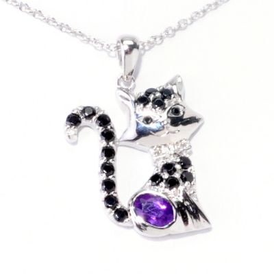 121-898 - NYC II 1.11ctw Purple Amethyst, Black Spinel & Diamond Accent Cat Pendant