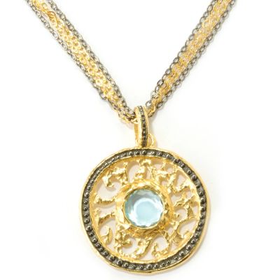 BRONZE/18KGP & BLK RHOD NECK GEMSTONE MEDALLION w/MULTI STRAND CHAIN-24" &4" EXT