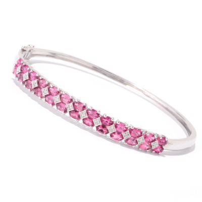 SS/P BRAC PINK TOURMALINE & WHT ZIRCON HINGED BANGLE