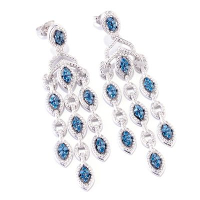 121-908 - Diamond Treasures Sterling Silver 0.75ctw Blue Diamond Drop Earrings