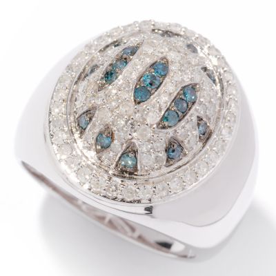 SS OVAL PAVE RING WITH BLUE WHITE DIAMOND ANIMAL PRINT