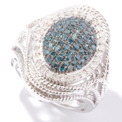 121-929 - Diamond Treasures Sterling Silver 1.00ctw Blue & White Diamond Rope Detail Ring 