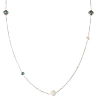 SS 36" PAVE BLUE AND WHITE DIAMOND STATION NECK