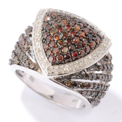 SS PAVE RED DIAMOND TRILLION RING