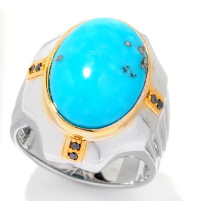 121-949 - Men's en Vogue II 18 x 13mm Turquoise & Black Diamond Ring 