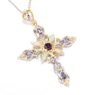 SS/PALL PEND MULTI-GEMSTONE CROSS ENHANCER