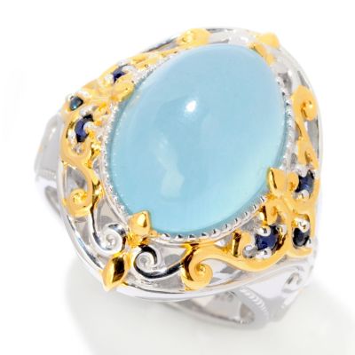 SS/PALL RING BLUE ARAGONITE & SAPH