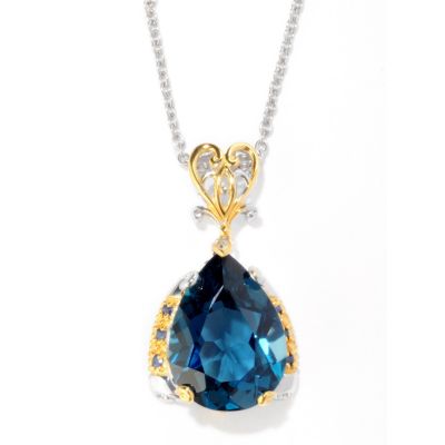 121-955 - Gems en Vogue II 12.12ctw London Blue Topaz & Blue Sapphire Pendant w/ Chain
