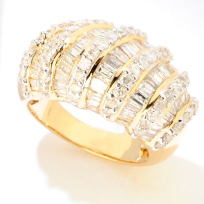 14K YG BAG AND ROUND MULTI ROW DIAMOND RING 3ctw