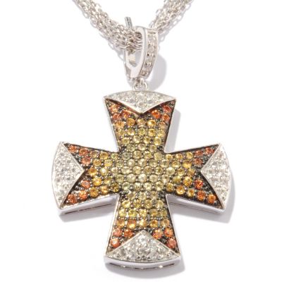 SS PAVE CROSS PEND WITH WHITE SAPPHIRE & 5 STRAND CHAIN
