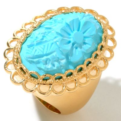 122-011 - Dallas Prince Designs 25 x 15mm Turquoise Flower Satin Finished Ring