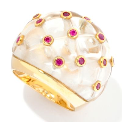 SS/YV CARVED DOME WITH BEZEL RUBY ACCENT RING