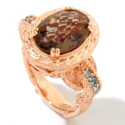SS/RV SMKY QTZ & BLUE ZIRCON SHOULDER RING