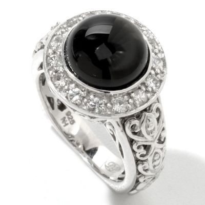 SS BLACK TOURMALINE AND WHITE SAPP RING