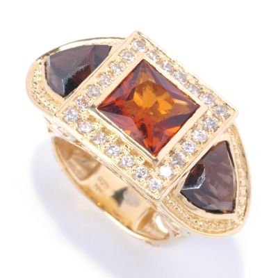 122-035 - Dallas Prince Designs 8mm Square & Trillion Multi Gemstone Three-Stone Ring 