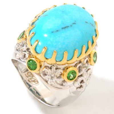 SS CLAW PRONG RING MATRIX TURQ WITH TSAVORITE ACCENTS