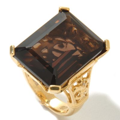 122-040 - Dallas Prince Designs 18.66ctw Smoky Quartz & Diamond Fleur-de-lis Ring