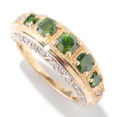 14K YG GREEN DIAMOND 5 STONE ANNIVERSARY RING