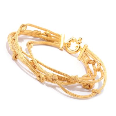 SS/18KGP BRAC 5-ROW KNOTTED WHEAT CHAIN w/ SPRING RING CLASP